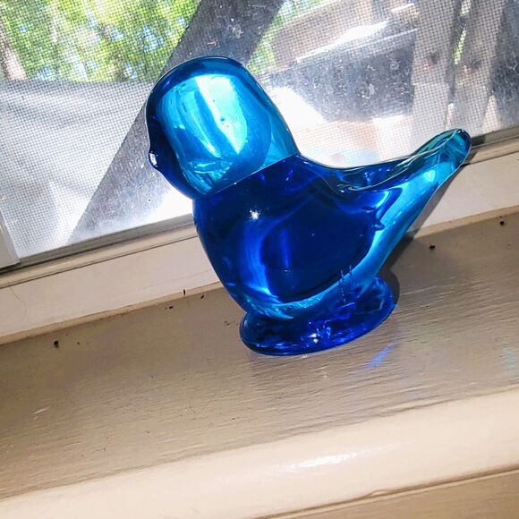 VTG Crystal Hand Blown Bluebird of Happiness Sea Blue Glass Figurine Signed 3"H - Picture 8 of 16